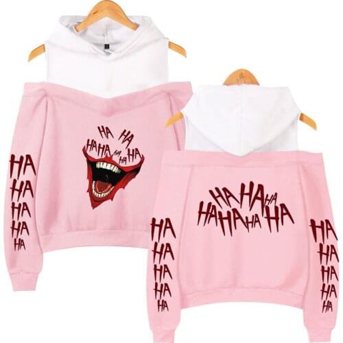 Haha Joker Hoodies Women Off Shoulder Hoodie Autumn Fashion Sexy Strapless Shoulder Hoodies Female Streetwear Hip Hop Hoodies
