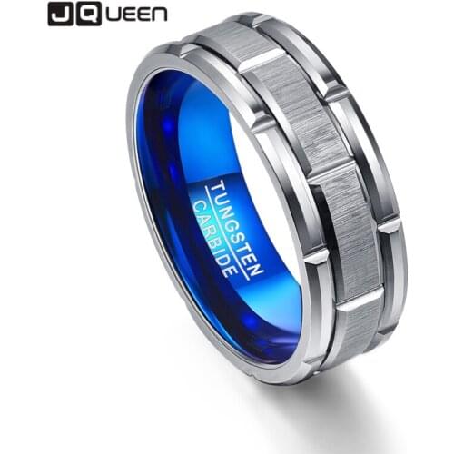 Jqueen T062R unique Engagement ring combination ring hole blue 8MM wide tungsten steel ring size 7-12