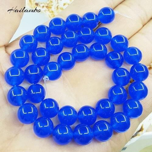 Hailambo 6/8/10mm Natural Blue Agates Round Bead Loose bead For Making Jewelry DIY Necklace Bracelet Loose Beads Strand LS07