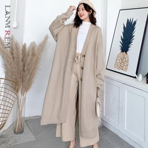 LANMREM Korean Knitted Cardigan Fashion Simple Autumn And Winter New Thick Long Womens Sweater Solid Casual Coat 2T1141