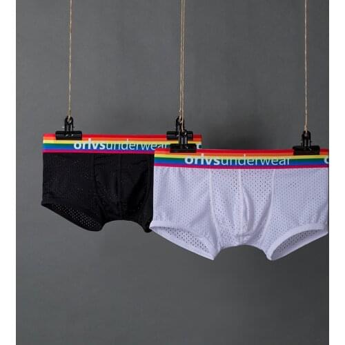 ORLVS Boxers Male Coolness Skill Output Breathability Breathbale Mesh Underwear For Man Rainbow Snooth Belt Independent Codpiece