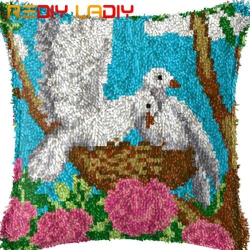 Latch Hook Kits Make Your Own Cushion Pigeon Home Acrylic Yarn Crochet Pillow Case Set Printed Canvas Latch Hook Cushion Cover