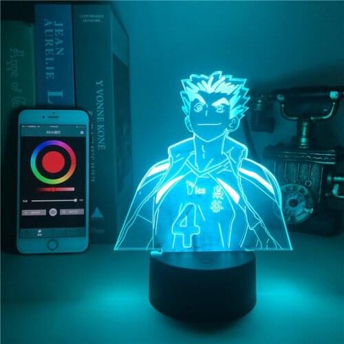 Kids Room Table 3D Lamp Acrylic Night Light Haikyuu Akaashi Keiji Nightlight Color Change Atmosphere Decoration Anime Fans Gift