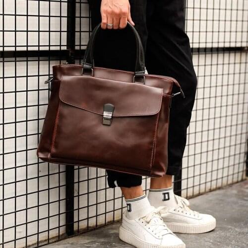 New PU Leather Retro BRIEFCASE BROWN MenS Business Travel Handbag British Korean Single Shoulder Bag Messenger Bag MenS Bag