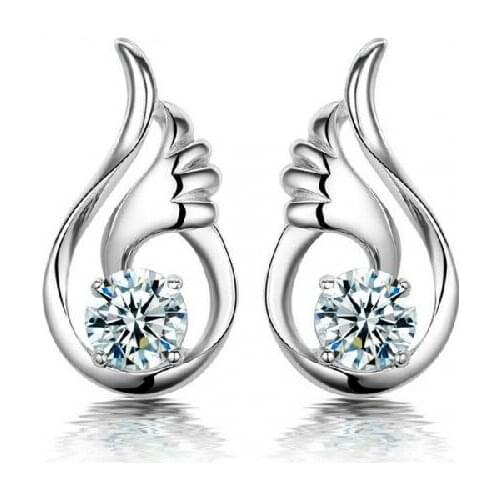 Ey509 New Listing Exquisite Female charm Zircon earrings 2018 simple feather wings zircon crystal female earrings jewelry