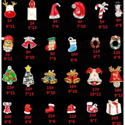 Factory Wholesales 10pcs Crystal Nail Art Metal Red White Hats Trees Boots Santa Claus Christmas Nail Art Decoration Rhinestone