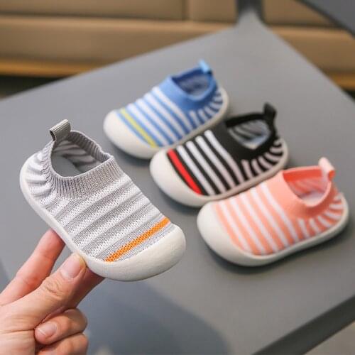 Autumn Infant Toddler Shoes Soft Bottom Baby Girls Boys Stripe Casual Knitted Shoes Non-slip Children Kids First Walkers Shoes