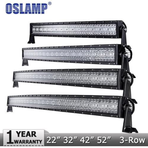 Oslamp 3-Row 14" 22" 32" Curved LED Light Bar Offroad Spot + Flood Combo Beam Led Work Light 4x4 SUV Truck 12v 24v