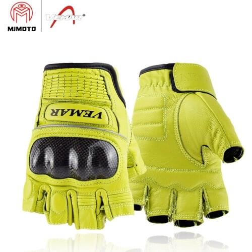 Summer Half Finger Motorcycle Gloves Touch Screen Motocross Gloves Perforated Real Leather Bicycle Gloves Carbon Fiber