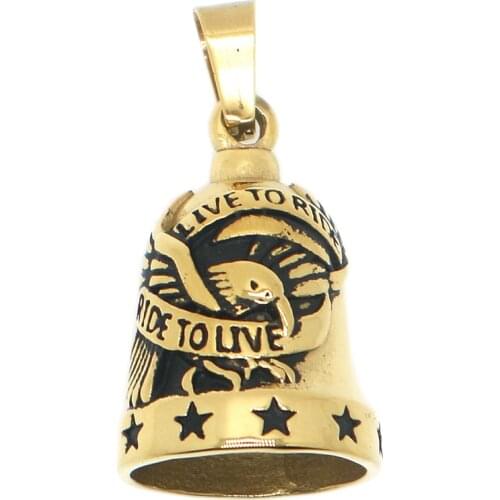 Unisex 316L Stainless Steel Cool Ride To Live, Live To Ride Cool Eagle Stars Biker Bell Pendant