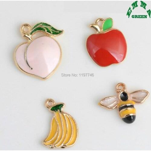 Charms for Jewelry making Enamel charms 10pcs Peach Charms Apple Charms Fruit Pendant Charm cute Food Charms for Bracelets