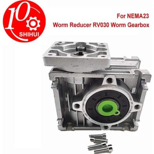 Worm Reducer RV030 Worm Gearbox Speed Reducer 5:1 to 80:1 With Shaft Sleeve Adaptor for 8mm Shaft NEMA 23 Motor