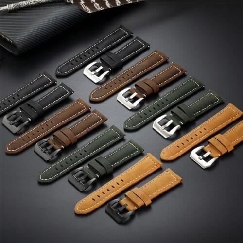 Handmade Retro Watchband Genuine Leather Strap 20mm 22mm 24mm 26mm Stainless Steel Buckle Replacement Straps