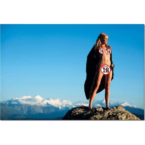 Sexy Woman Standing on Mountain Peak Wall Art Poster DIY Frame Canvas Painting for Living Room Decor Decorative Wallpaper
