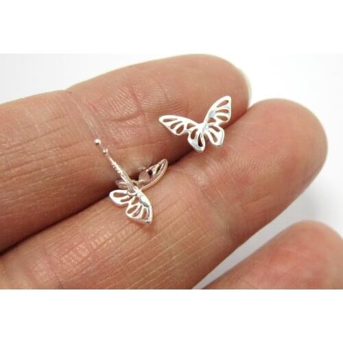 Stud earrings 10.2x7mm Brass Ear post Silver tone Butterfly earrings findings -10pcs R2020