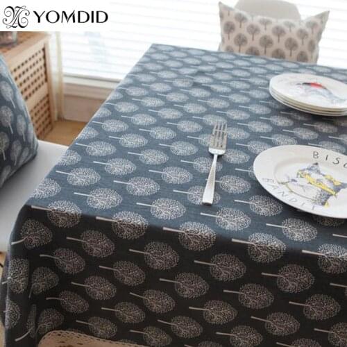 Tree Printed Pastoral Tablecloths Linen Cotton Rectangular Table Cloth Table Cover for Home Hotel Lace Edge Tablecloth