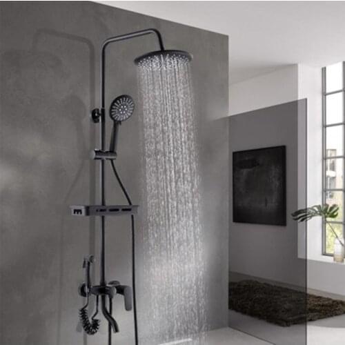 Bathroom Faucet Shower Set Black Rain Shower Head Pressurized Hand Shower Wall Mounted Shower Bidet Spray Gun Net Basket Rack
