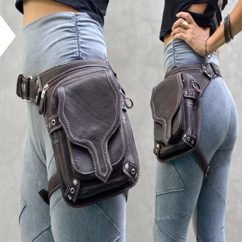 Unisex medieval Leather Rivet Drop Leg Bag Steampunk Retro Rock Waist Belt Bag Crossbody Waist Bags Phone Pouch