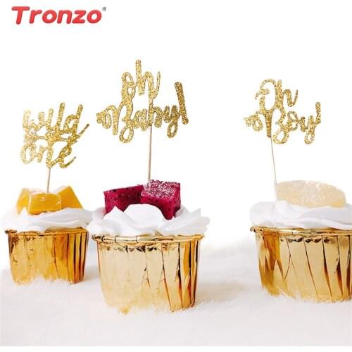 Tronzo 20pcs/set Gold Pink Glitter Oh Baby Wild One Cupcake Topper Birthday Party Decoration Kids Baby 1st Birthday Cake Toppers