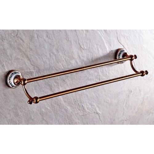Towel Bars Rose Gold Brass Double Rails Wall Shelves Towel Holder Bath Shelf Towel Hanger Bathroom Accessories Towel Rack zba382