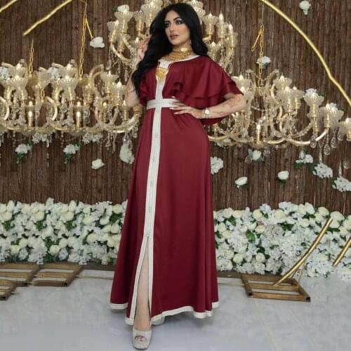 MD Satin Dress Women Abaya Dubai Turkey Arabic Muslim Fashion Short Sleeve Dresses Robe Femme Caftan Marocain Evening Party Gown