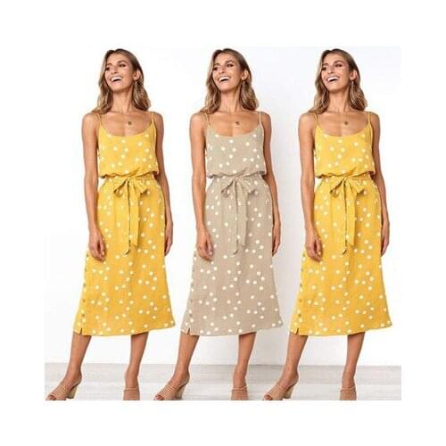 Womens Summer New Sleeveless Split Button Fashion Loose And Comfortable Womens MIDI Sling Dress