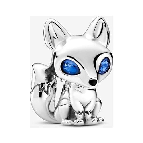100% 925 Sterling Silver 2020 New Autumn Blue-Eyed Fox Charms Beads Fit Bracelet Original DIY Fine Jewellery For Women Gift