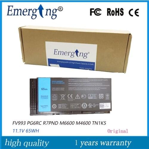 11.1V 65WH New Original Laptop Battery for Dell 0TN1K5DP FV993 PG6RC R7PND M6600 M4600 TN1K5