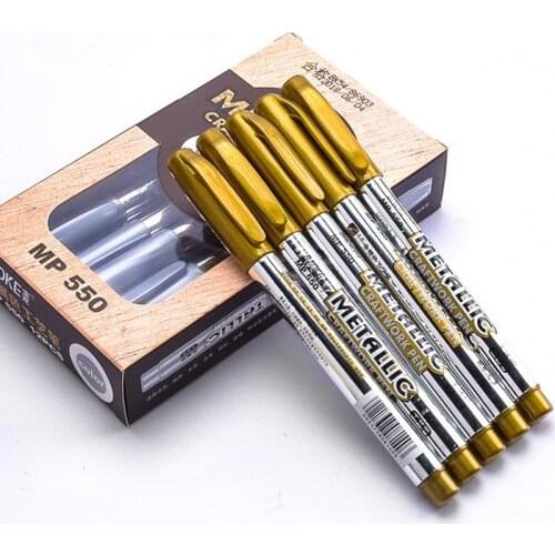 12Pcs DIY Metallic Waterproof Permanent Paint Marker Pens Gold And Silver For Drawing Students Supplies Marker Craftwork Pen