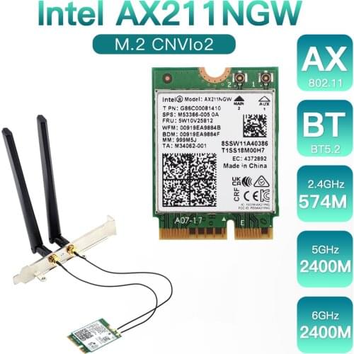 2.4Gbps Dual Band 802.11ax/ac Wi-Fi 6 AX201 Bluetooth 5.0 Wireless Desktop Adapter Kit NGFF CNVio2 Wifi Card AX201NGW Antenna