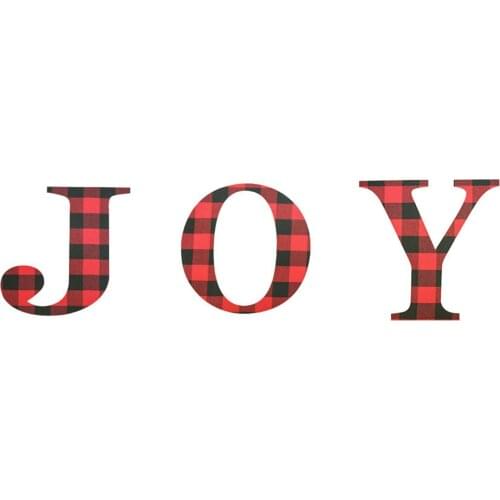 3pcs 12 Inch Christmas Buffalo Plaid Wooden Large Joy Letter Home Sign Christmas Wooden Letter For Home Wall Decoration