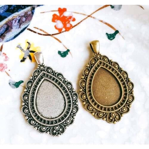 5pcs/lot 18x25mm Necklace Pendant Setting Antique Bronze Silver Glass Cabochon Blank Base Supplies for Jewelry T326