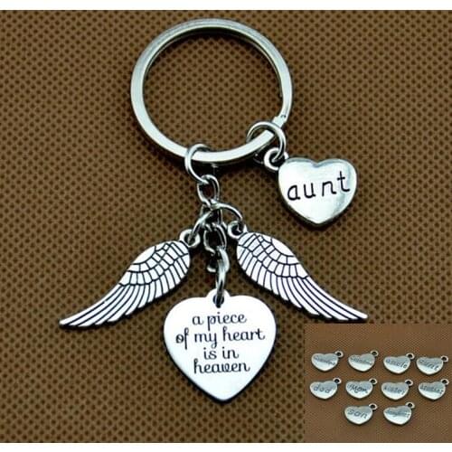 Angel Wing KeyChain, Memorial Key Chain, A piece of my heart is in Heaven Sympathy Gift Loss of Mom/Daughter/ Uncle / Grandma