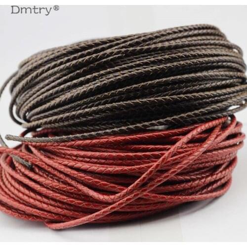 Anslow 2meter/lot 4MM DIY Diameter Braided Weaved Genuine Round Leather Cord For Diy Bracelet Necklace Jewelry Rope Cord LT0007