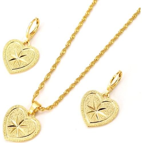 Bangrui Gold Color Heart Shape Jewelry sets Pendant Necklaces Women,African Jewelry,Arab sets,Ethiopia wedding charms partygift