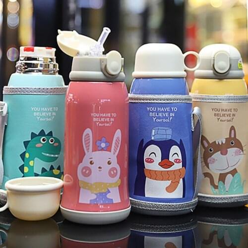 Stainless Steel Water Bottle- 600ml with Straw Lid & Spout Lid, Protective Cover, Keeps Liquids Hot or Cold, Insulated Bottle