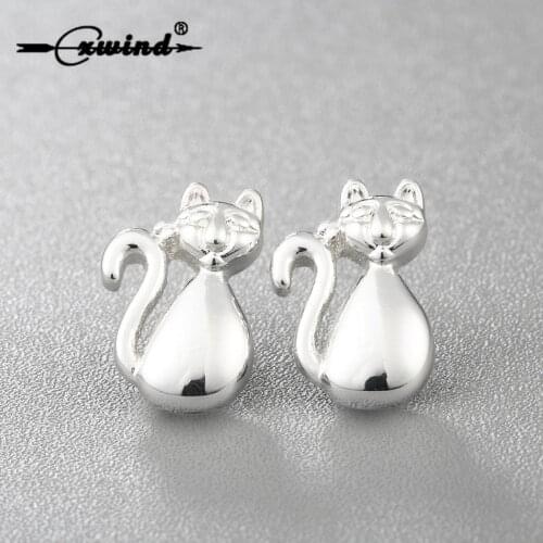 Cxwind Womens Cute Cat Stud Earrings Animal Shape Ear Jewelry Party Gold Earring Gothic Kitty Fashion Party Gift oorbellen