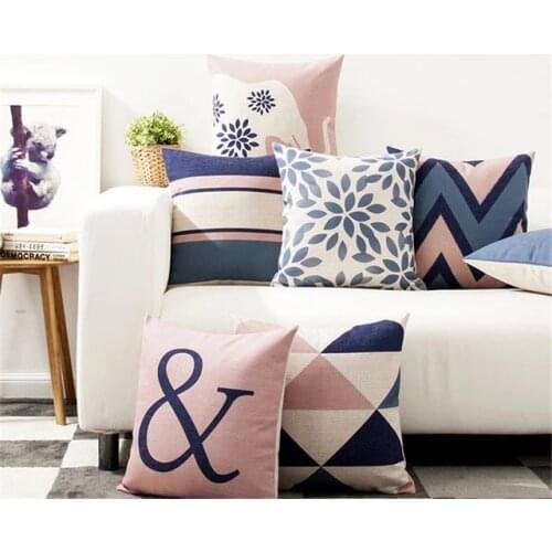 Decorative Throw Pillow Geometry Pink Blue Geometric Elephant Cushion Cover For Sofa Home Funda Cojines 45x45cm