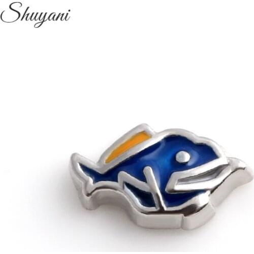 F431 Newest 20PCS Enamel Shark Charms Fit Floating Living Memory Locket For Women Jewelry Accessories