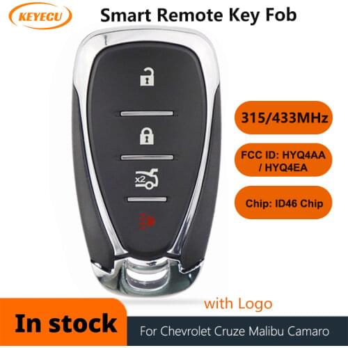 KEYECU 315 / 433MHz ID46 Chip HYQ4AA HYQ4EA Smart 4 Button Remote Key Fob for Chevrolet Malibu Volt Equinox Sonic Trax 2016-2019