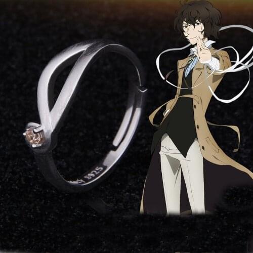 Anime Bungo Stray Dogs Osamu Dazai Ring Adjustable Silver Cosplay Prop New Figure 925 Sterling Silver Ring Xmas Gift