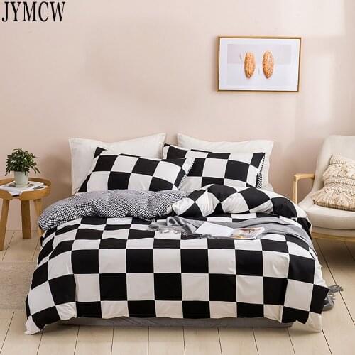 Nordic black and white plaid bedding set 2/3 piece set, soft and breathable duvet cover & down pillowcase (no sheets)