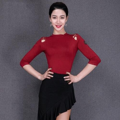 Latin Dance Costume Female Adult New Style Long-Sleeved Exercise Clothes Round Neck Cross Strap Latin Practice Clothes DN9207