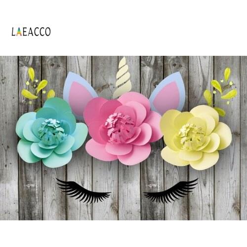 Laeacco Flowers Planks Unicorn Communion Party Decor Photography Backgrounds Custom Photographic Backdrops Prop For Photo Studio