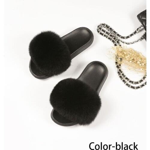 Fur Slippers Fluffy Plush Cute Ladies Flip Flops Luxury Fashion Summer Home Outdoor Non-Slip Sandals