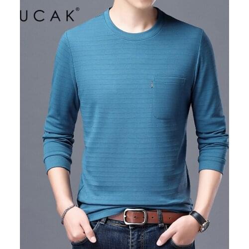 UCAK Brand Solid Color Long Sleeve T Shirt Men Clothes Spring Autumn New Arrival Cotton Streetwear O-Neck T-Shirt Clothing U5396
