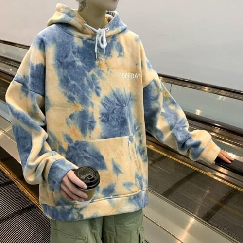 Man Korean Hip Hop Casual Pullovers New Fashion Tie-Dyed Men Hoodies 2021 Autumn Fashion Mens Hooded Sweatshirts