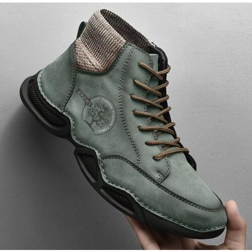 Leather Men Boots Winter Super Warm Fur Snow Boots Men Winter Casual Shoes Sneakers Luxury High Top Western Ankle Boots Handmade