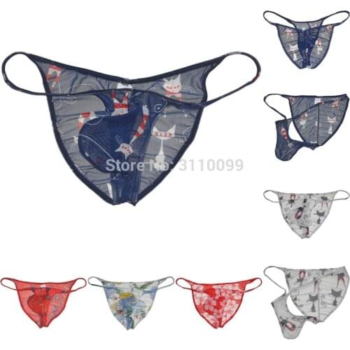 Mens Bikini Briefs See-through Underwear Sissy Colorful Contour Pouch String Pant