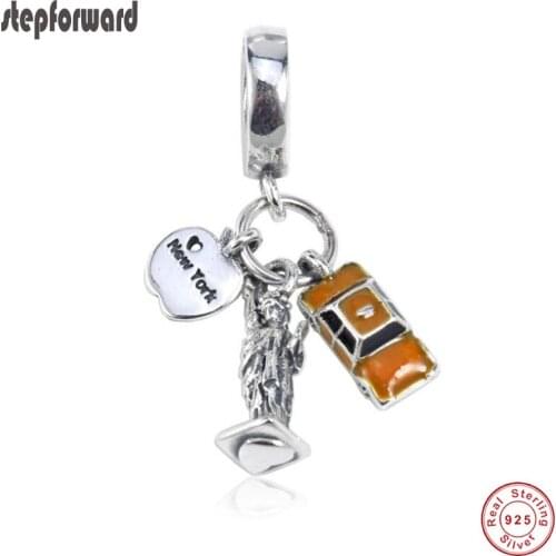 New Collection Good Quality Enamel 925 Sterling Silver New York Highlights Hanging Charm Fit Bracelet
